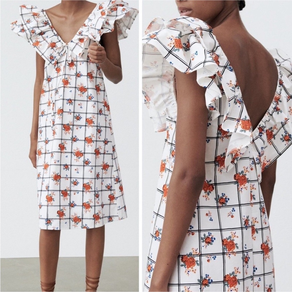 NWT Zara floral block midi ruffle, small
